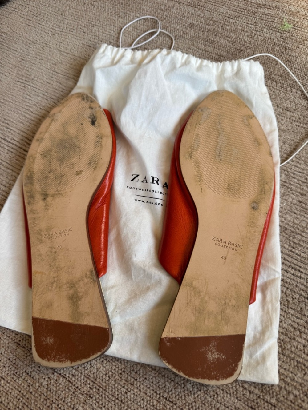Zara Orange-Red Leather Slide Mules with Gold Accent - Picture 2 of 2